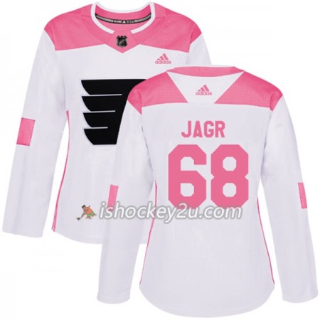 Dame NHL Philadelphia Flyers Trøje Jaromir Jagr 68 Adidas 2017-2018 Hvid Lyserød Fashion Authentic